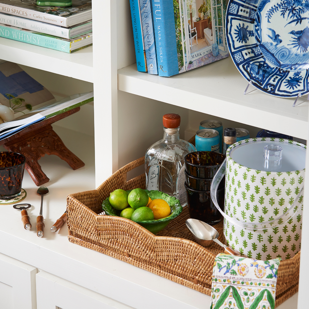 Agra Green Acrylic Ice Bucket styled in bar basket