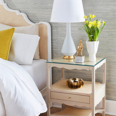 Alice Woven Cane Bedside Table Styled