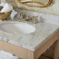 Alice Cerused Oak Double Vanity in wallpapered bathroom