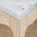 Alice Cerused Oak  Vanity corner closeup - marble top and woven cane