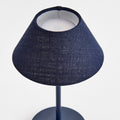 Alix Navy Linen LED cordless lamp shade closeup