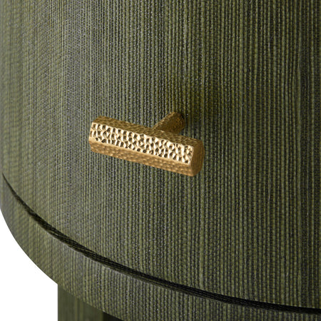Alton Deep Olive Green Round Side Table hardware closeup
