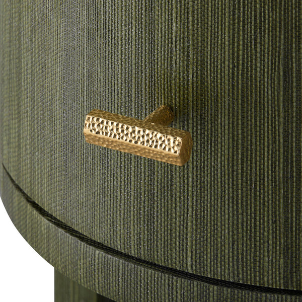 Alton Deep Olive Green Round Side Table hardware closeup