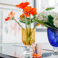 Glass Short Hurricane with gerber daisies
