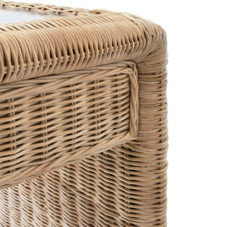 Calais Woven Rattan Desk Waterfall Corner Closeup