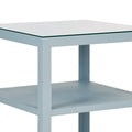 Anders Light Blue Textured Linen Side Table with glass top