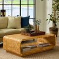 Andi Burl Wood Coffee table styled in front of window