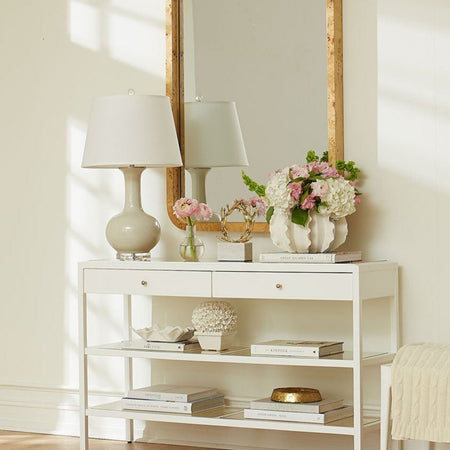 Andrea White Console Table styled in entry