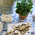 Antiqued Brass Finish Lobster figurine styled on entry table - Dear Keaton