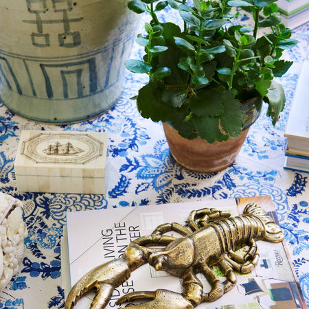 Antiqued Brass Finish Lobster figurine styled on entry table - Dear Keaton