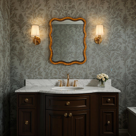 Arabella Wavey Edge Wall Mirror in moody bathroom