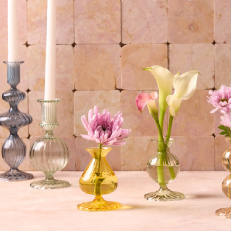 Joie Green Glass Bud Vase styled Joie yellow bud vase