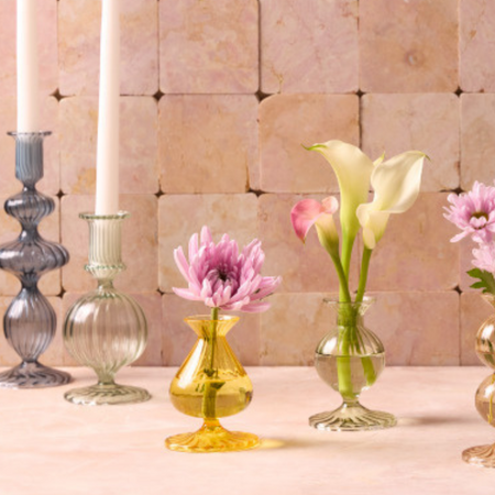 Joie Green Glass Bud Vase styled Joie yellow bud vase