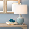 Asbury Blue Reactive Glaze Table Lamp  on console