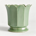 Ascot Celery Green Ceramic Pot - petal edges and pedestal base