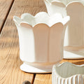 Ascot Ivory Ceramic Pots on wood table