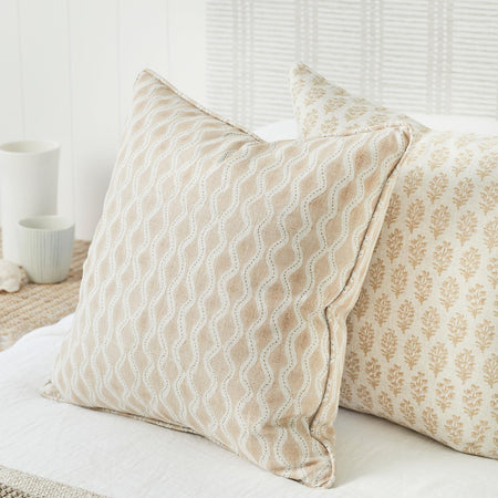 Ashfa Shell Block Print Pillow Cover on bed