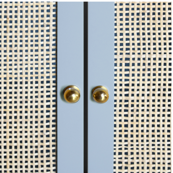 Ashton Light Blue Vanity Closeup of cane and brass knobs