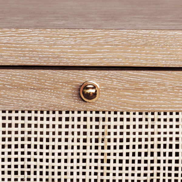 Ashton Oak Side Table Cane Detail  and Petite Brass Knob