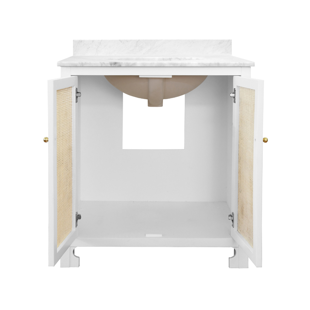 Ashton White Vanity with open doors