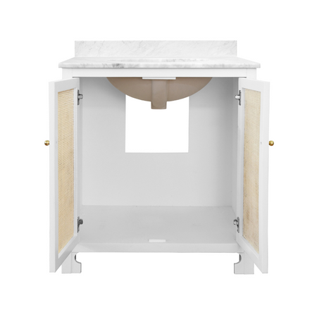 Ashton White Vanity with open doors