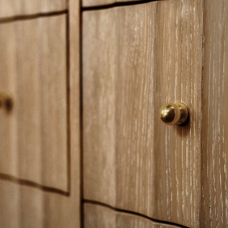 Astor Cerused Oak Dresser - fluted drawer front and brass hardware closeup