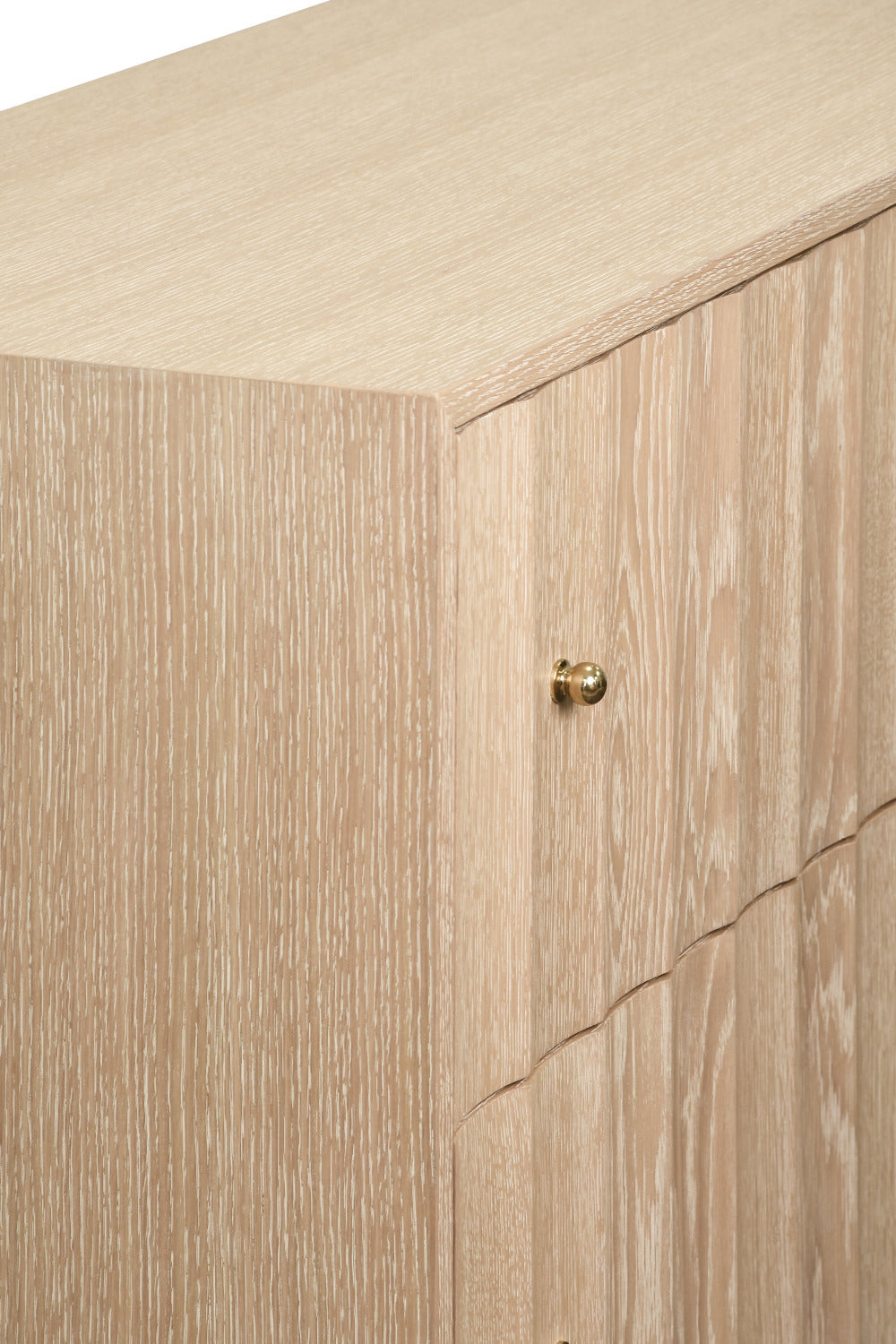 Astor Cerused Oak Four Drawer Dresser corner closeup