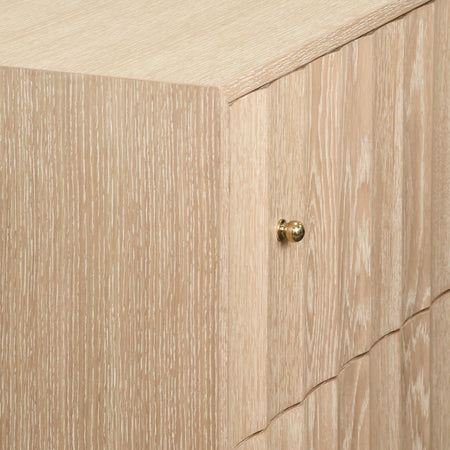 Astor Cerused Oak Four Drawer Dresser corner closeup