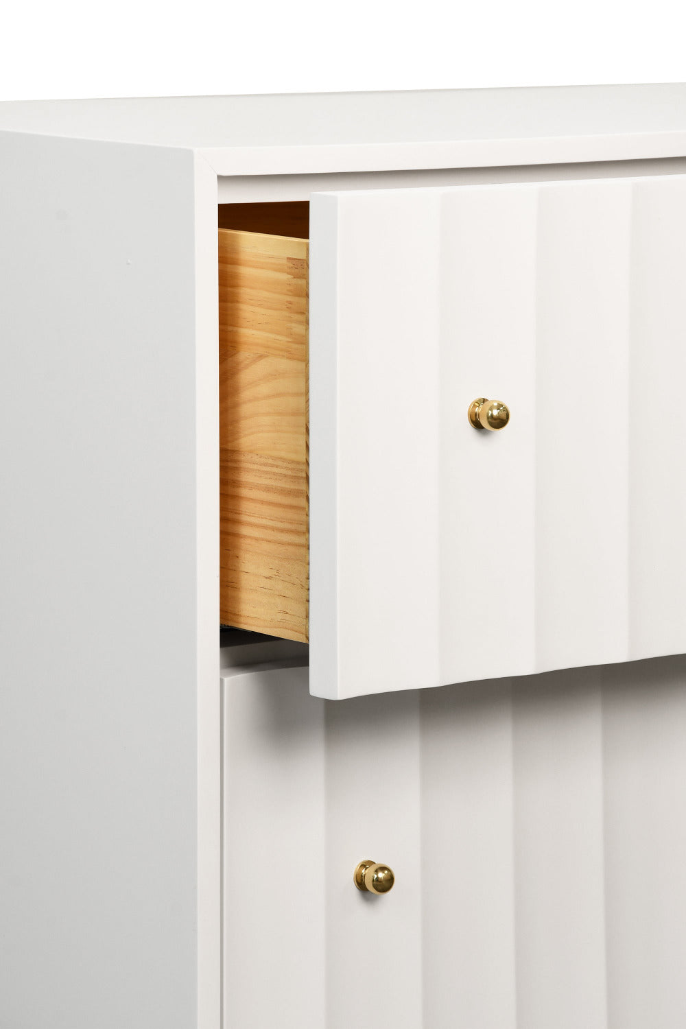 Astor Matte White Lacquer Double Dresser fluted drawer detail
