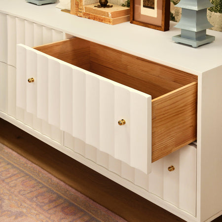 Astor Matte White Lacquer Double Dresser with open drawer