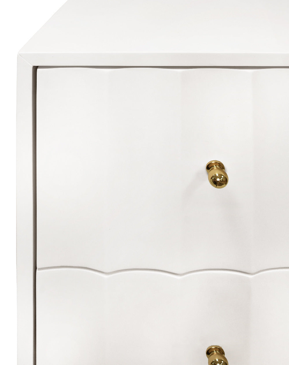 Astor White Matte Lacquer Two Drawer Side Table closeup