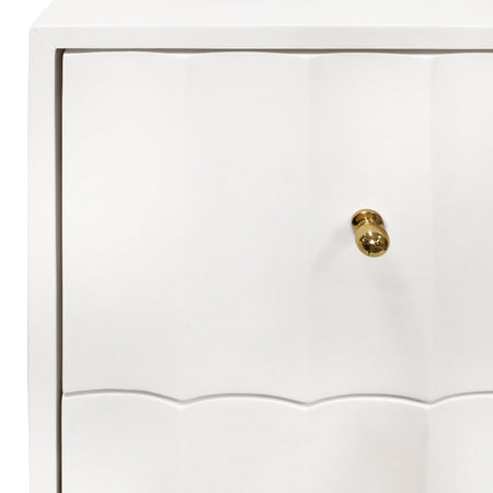 Astor White Matte Lacquer Two Drawer Side Table closeup