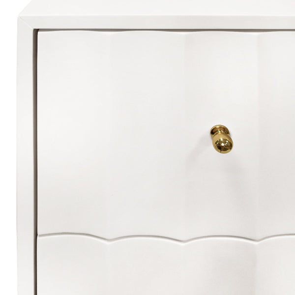 Astor White Matte Lacquer Two Drawer Side Table closeup
