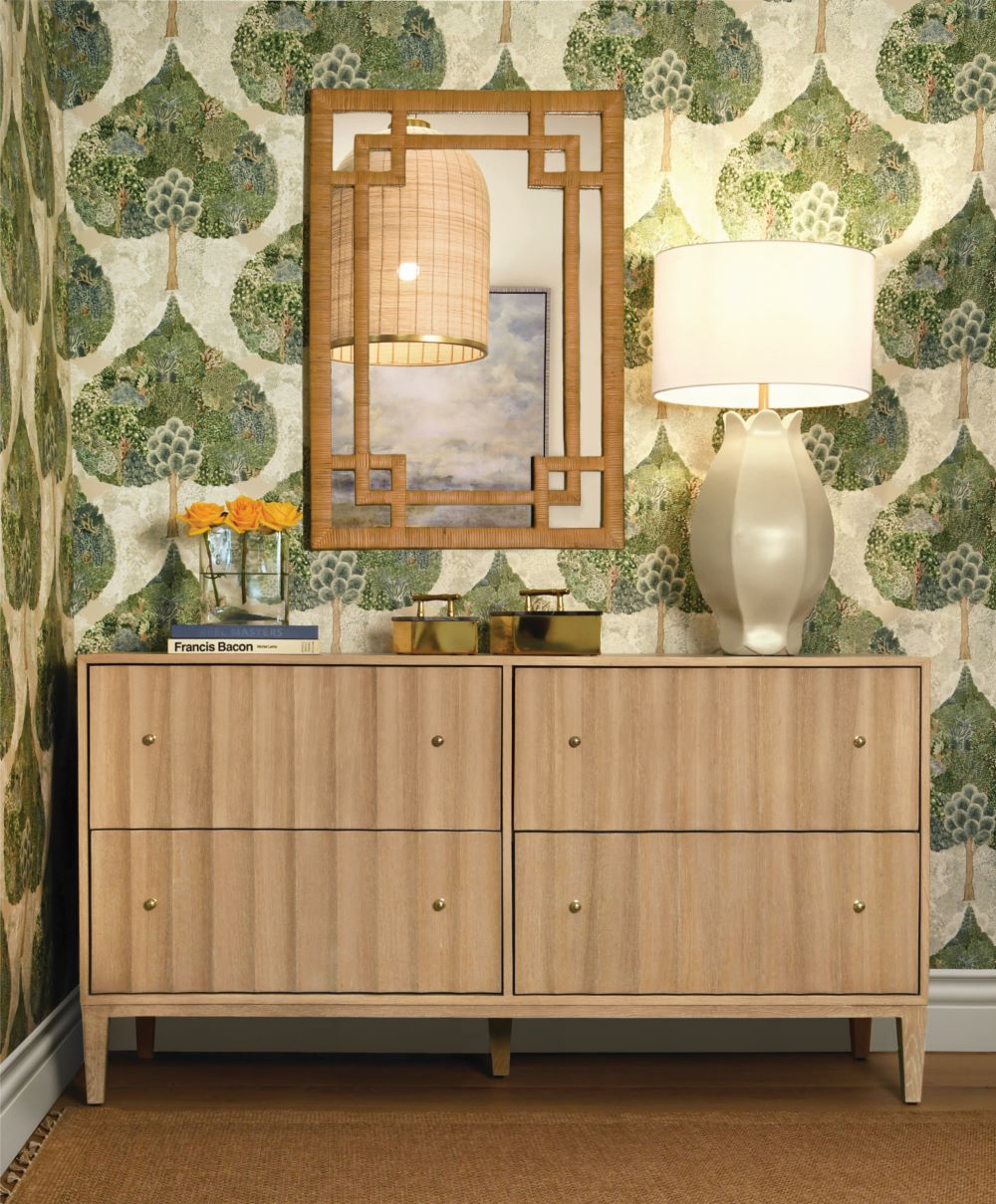 Astor Cerused Oak Dresser in wallpapered room