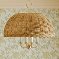 Atherton Wicker Dome Pendant in wallpapered room