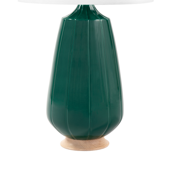 Aurora Emerald Lamp Base with Wood Pedestal