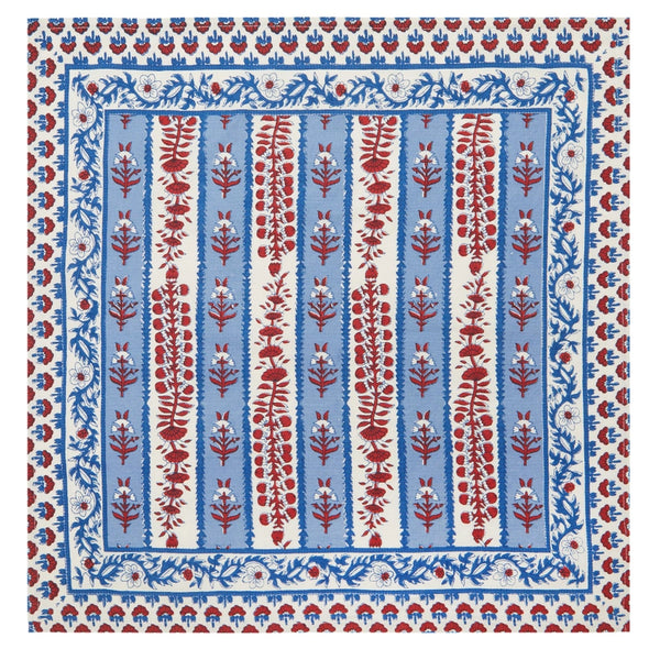 Avignon Napkins - Blue and Red block print stripe pattern