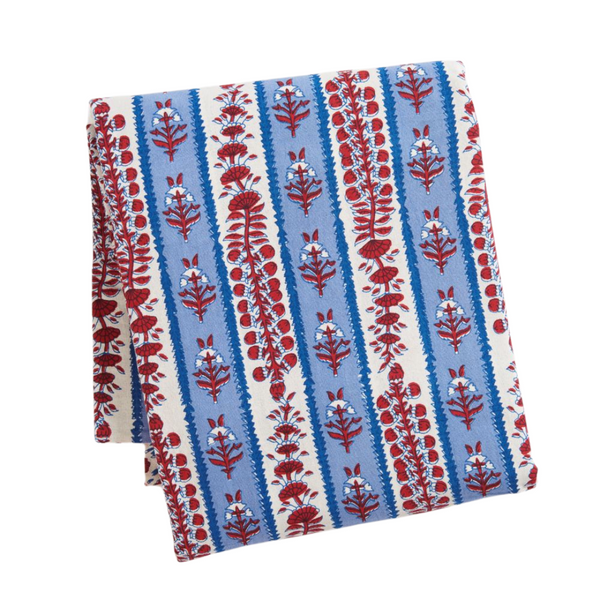 Avignon Table Cloth - Red and Blue Floral Stripe