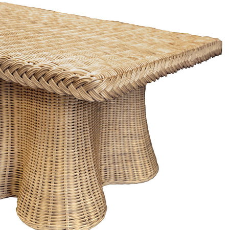 Marley Scalloped Woven Rattan Coffee Table - braided edge detail