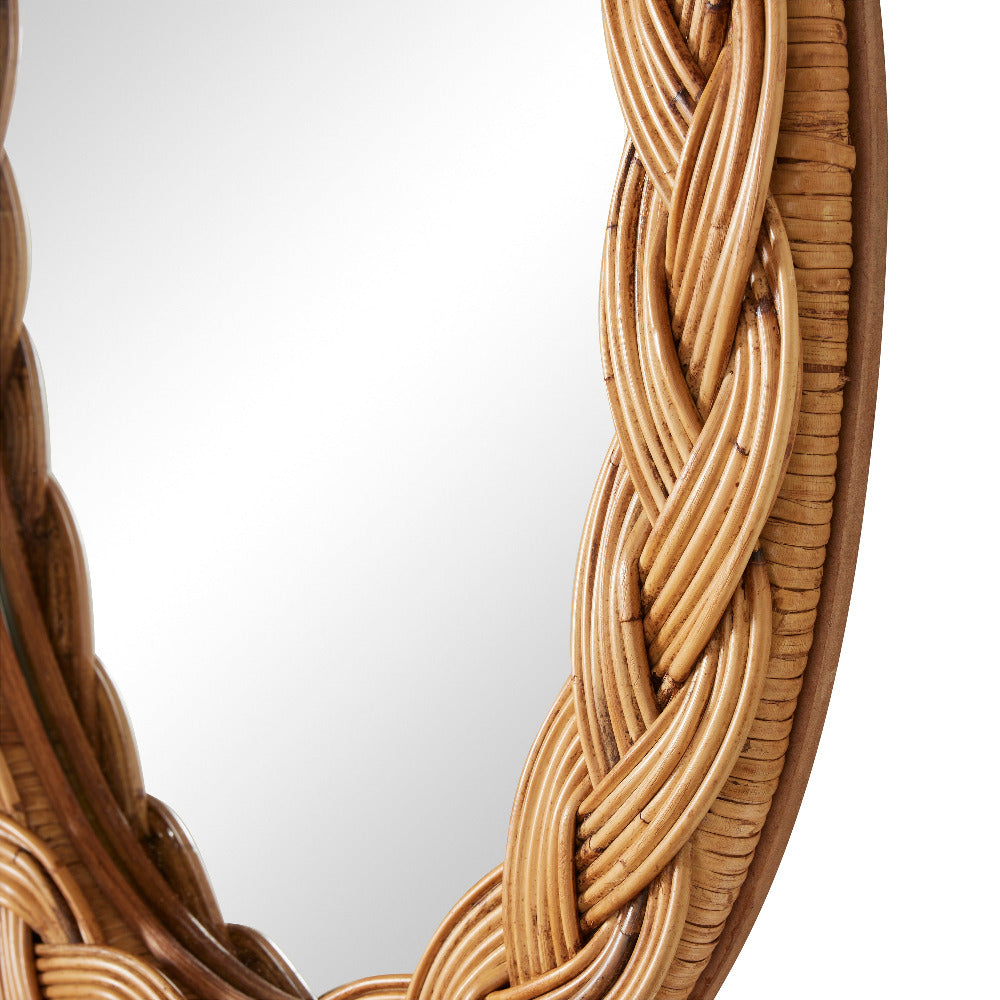 Castello Oval Braided Rattan Wall Mirror closeup
