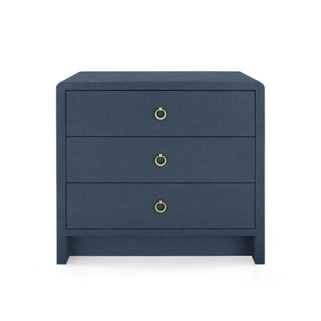 Blaine Navy Textured Linen Three Drawer Nightstand