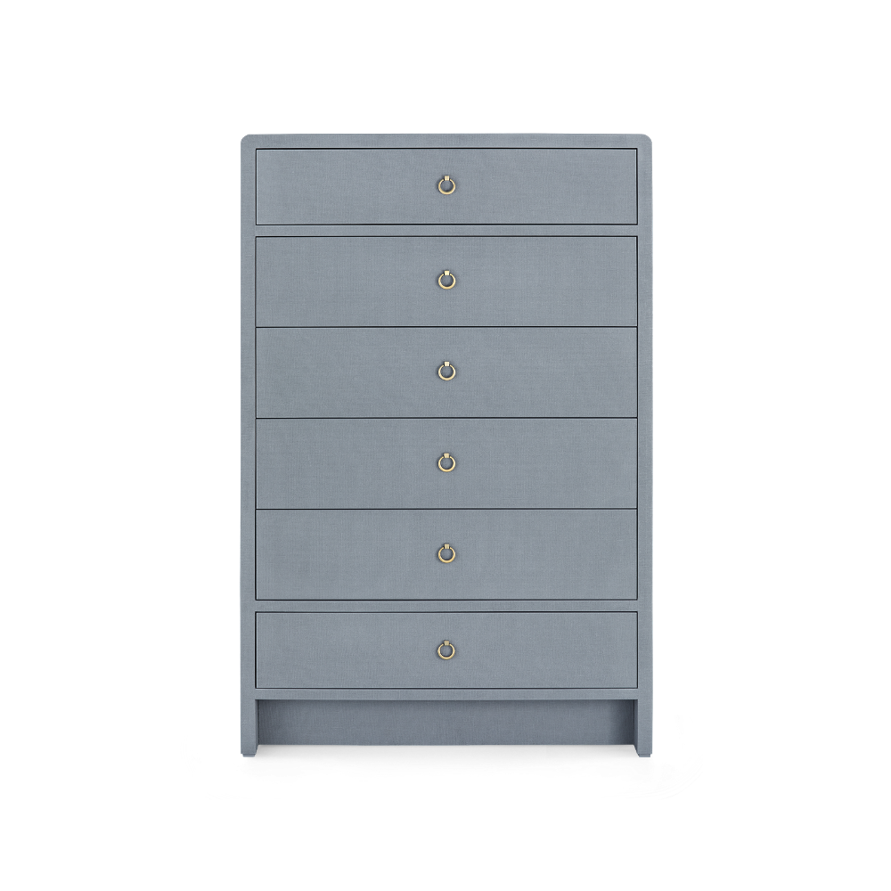 Blaine Lacquered Linen Grey Highboy Dresser