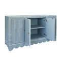 Bailey Light Blue Scalloped Edge Rattan Buffet interior view