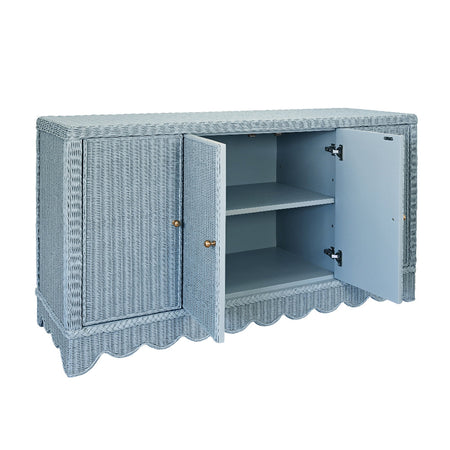 Bailey Light Blue Scalloped Edge Rattan Buffet interior view