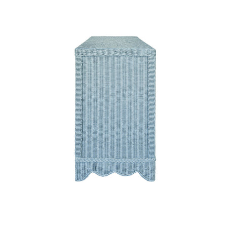 Bailey Light Blue Scalloped Edge Rattan Buffet side view