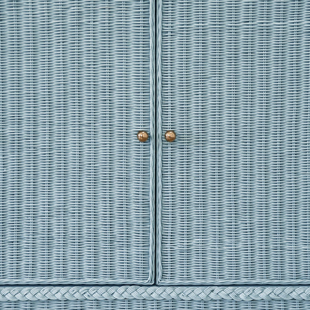Bailey Light Blue Woven Rattan Buffet door hardware closeup