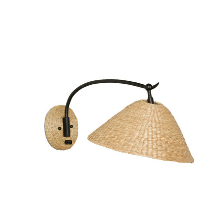 Bainbridge Swing Arm Sconce -iron and woven seagrass shade