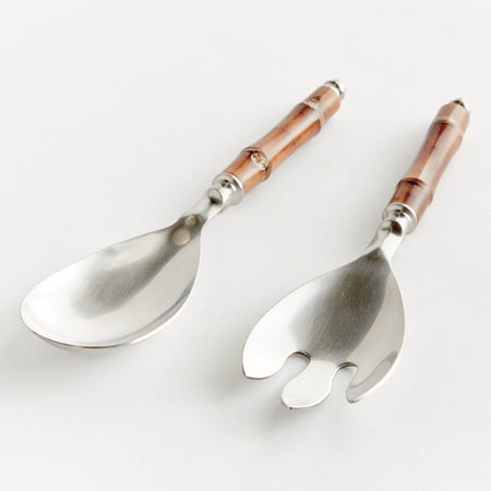 Bamboo Handle Stainless Steel Salad Server Set