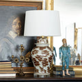 Bamboo Leaves Temple Jar Lamp styled in eclectic vignette