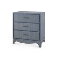Banbury Denim Blue Grasscloth Three Drawer Side Table
